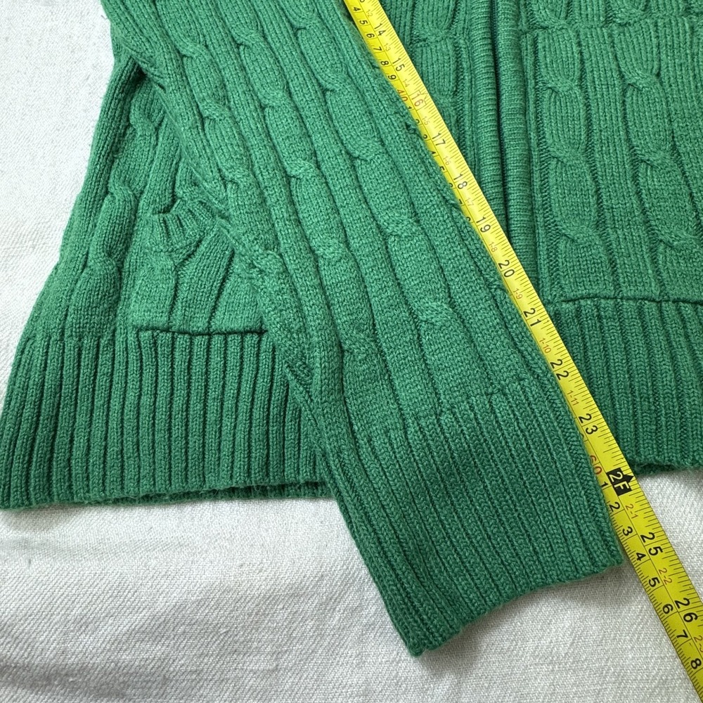 St. John's Bay Cable Knit Hooded Cardigan Sweater Women L Green Preppy Old Money - Picture 11 of 12